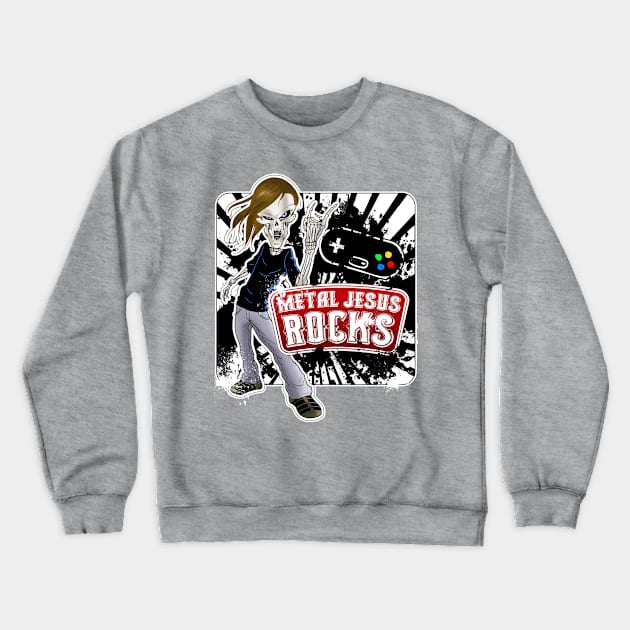 Metal Jesus Skeleton ROCKS Crewneck Sweatshirt by MetalJesusRocks